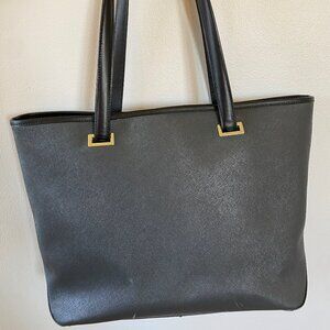 Lo & Sons The Seville Tote - Saffiano Leather - Dark Grey / Gold / Grey - 13"